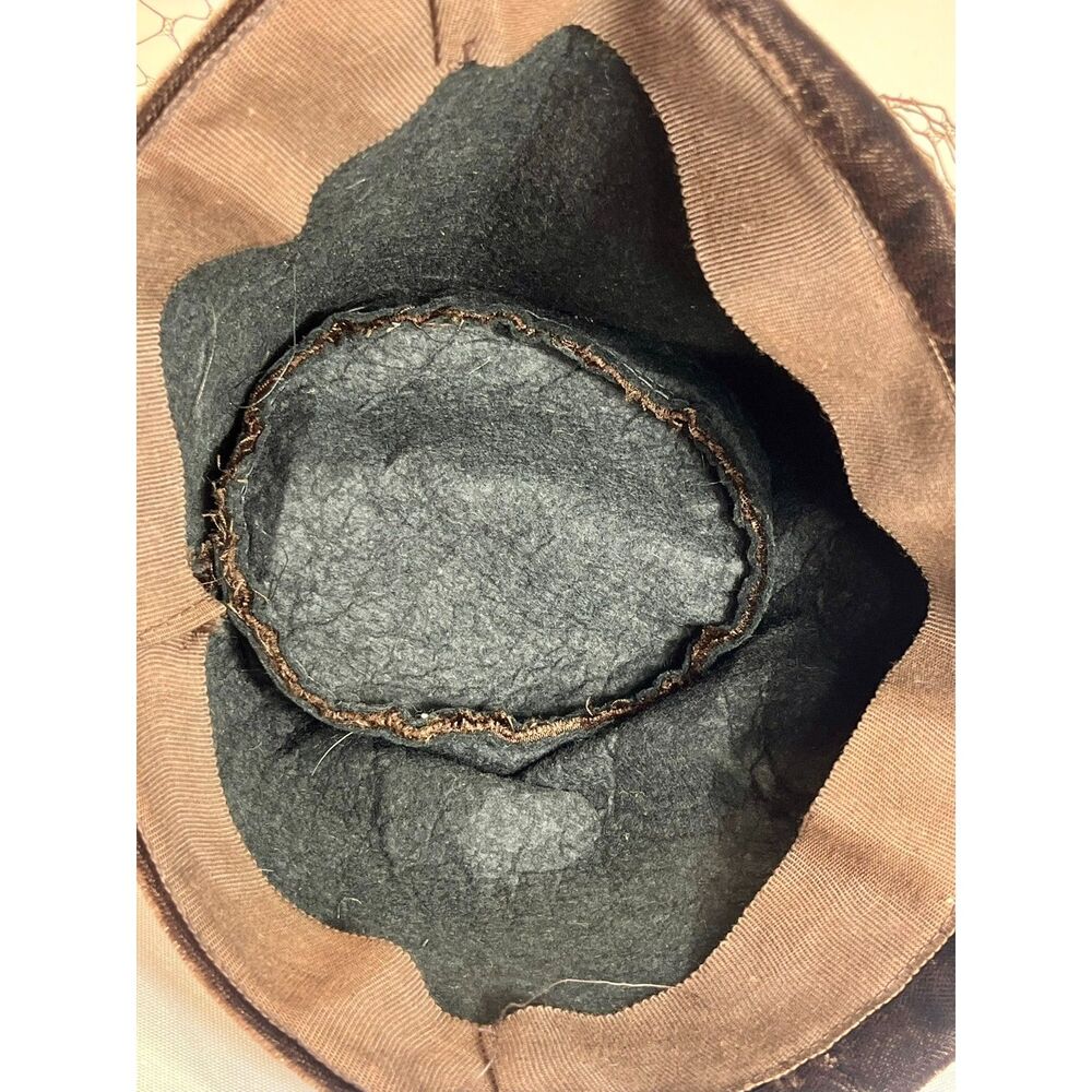 Vintage Women's Fascinator Brown Velour Hat Net - Picture 7 of 7